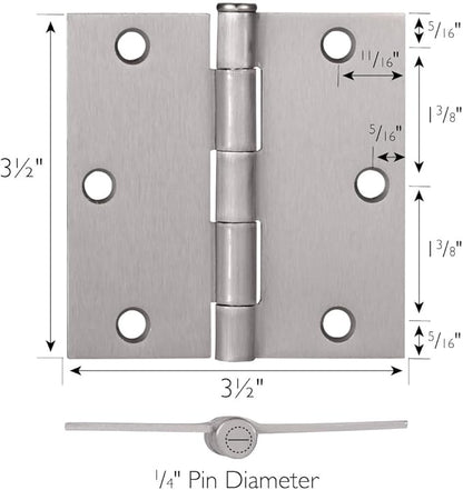 Design House 6-Pack Satin Nickel Interior Door Hinges – 3.5-inch x 3.5-inch – Square Corner Radius Steel Door Hinge – Fits Standard Doors – Design House 195991