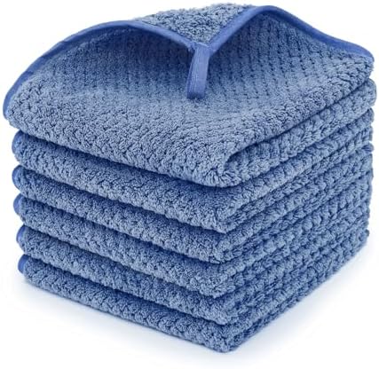 MaopaoBeauty 6 Pack Washcloth Set Towels - Quick Drying & Absorbent Microfiber Gym Towels 13x13 inches - Lightweight & Thin Yoga Towels - Multi-Purpose Camping Towels for SPA, Hotel & Bathroom, Blue