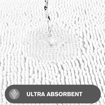 Bathroom Rugs 40 x 60 Inch – Extra Large Bath Mat | Absorbent and Washable Thick Chenille Bath Rugs Non-Slip Runner Rug for Bathroom, Shower, Tub(White)