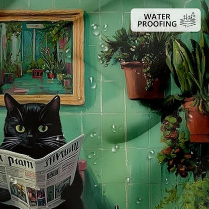 APROPHIC Funny Shower Curtain, Cute Cat Shower Curtain for Bathroom, Balck Cat Sitting on a Toilet and Reading Newspaper Print Decor with Waterproof Fabric, 12 Hooks, 72x72 Inch