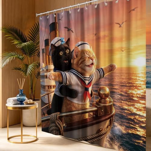 Funny Black Cat Shower Curtain Crazy Animals, 60x72 Inchs
