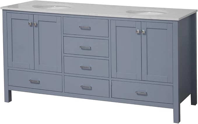 Horizon 72-inch Double Bathroom Vanity (Engineered Carrara/Powder Blue): Includes Powder Blue Cabinet with Engineered Carrara Countertop and White Ceramic Sinks