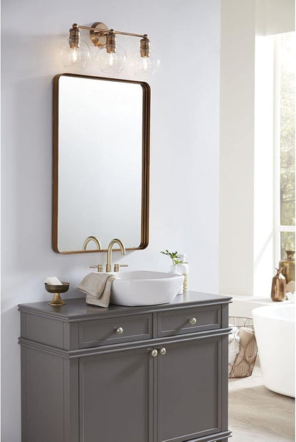 Hansford Collection 3-Light Clear Glass Farmhouse Bath Vanity Light Vintage Brass