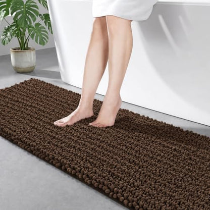 Disolla Brown Bathroom Runner Rug 24x60 Inch - Large Long Chenille Bath Mat, Thick Shaggy Plush Absorbent Floor Mat, Non-Slip Runner for Master Bathroom and Bedside