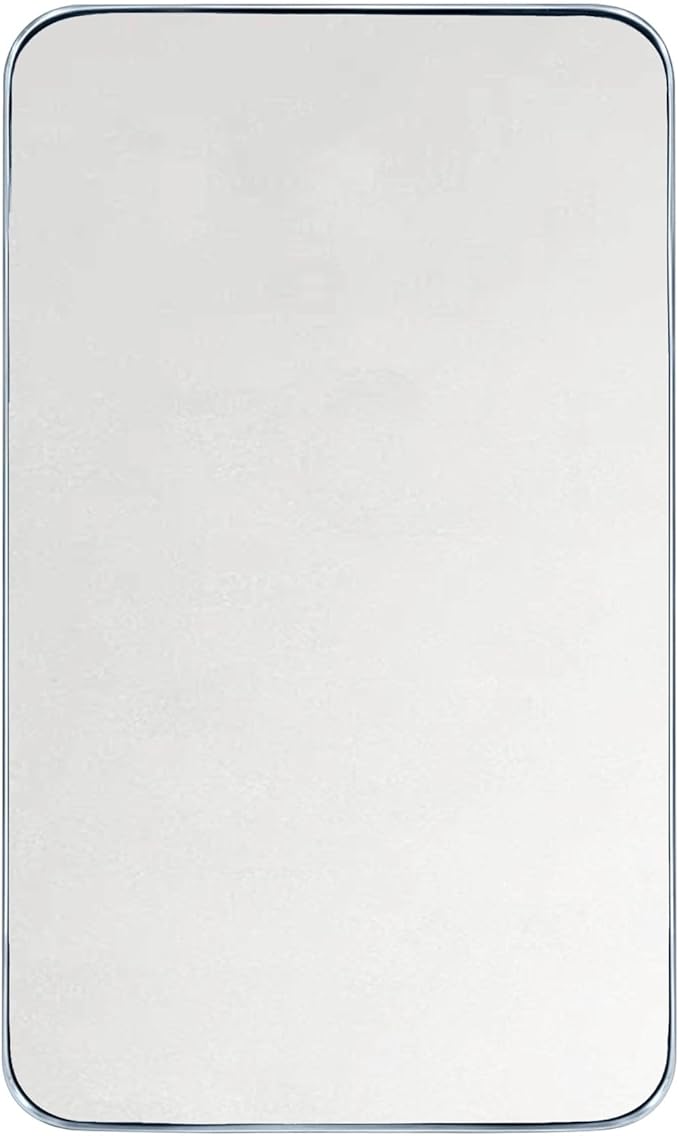 GRACTO 24x40'' Chrome Metal Framed Bathroom Mirror for Wall in Stainless Steel Rounded Rectangular Bathroom Vanity Mirrors Wall Mounted