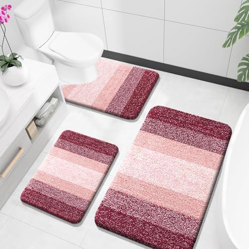 OLANLY Microfiber Bathroom Rugs Sets 3 Piece, 36"x24"+24"x16"+24"x20"