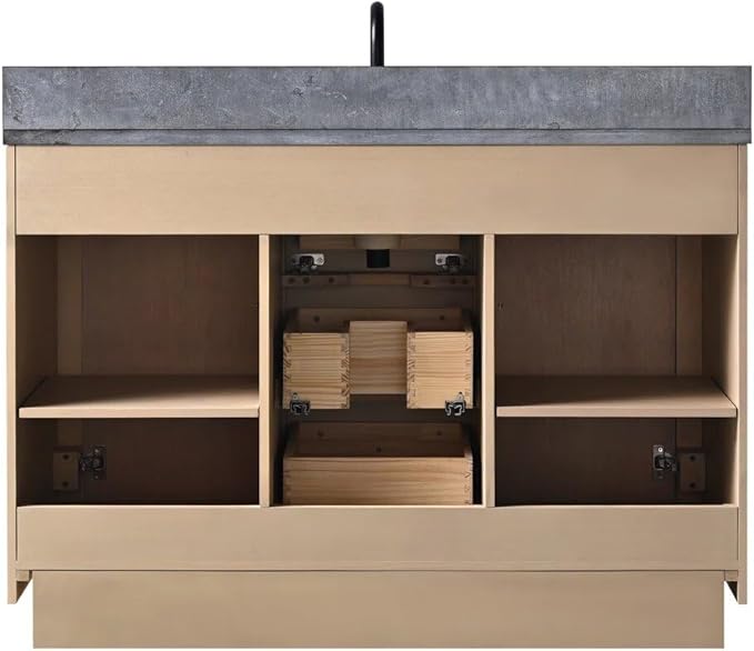 Vanity Art 48" Bathroom Vanity with Sink, Vanity Cabinet with Doors and Shelf, Modern Wood Bathroom Vanity with White Marble Top, Solid Wood Frame, 3 Functioning Drawers,VA70-48-LW-B