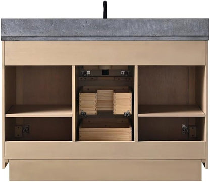 Vanity Art 48" Bathroom Vanity with Sink, Vanity Cabinet with Doors and Shelf, Modern Wood Bathroom Vanity with White Marble Top, Solid Wood Frame, 3 Functioning Drawers,VA70-48-LW-B