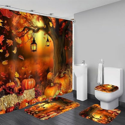Yddsky 4PCS Fall Maple Tree Shower Curtain Sets for Bathroom,72x72 Inch
