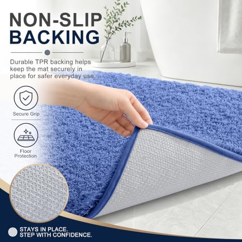 OLANLY Microfiber Small Bathroom Rugs 24x16, Soft Bath Mat, Cornflower Blue