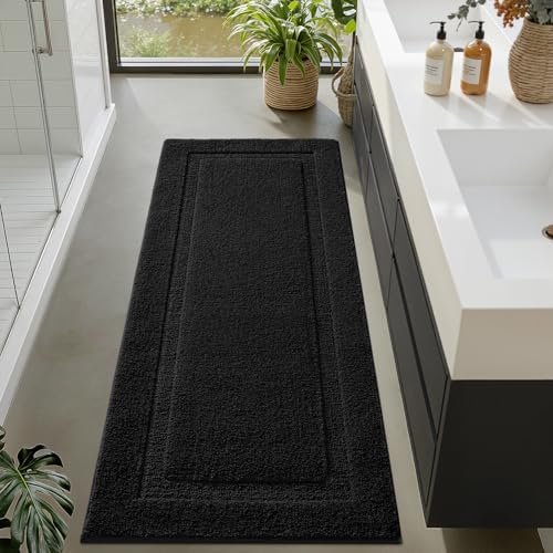 LUMI Ultra Soft Bathroom Runner Rugs, Non Slip Bath Mat 24x60, Black