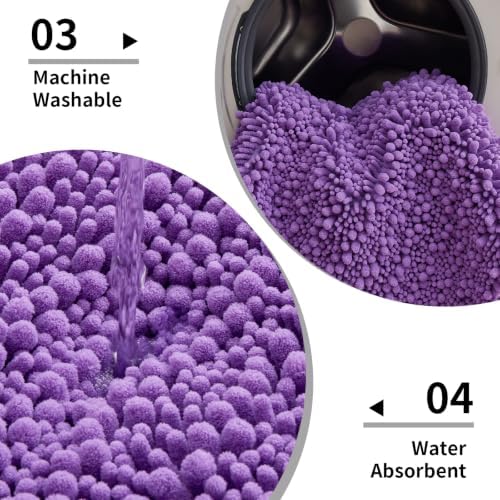 Disolla Toilet Rug 24x24 Inch - Purple U-Shaped Bathroom Floor Mat, Soft Shaggy Plush Absorbent Chenille Contour Rug, Non-Slip Washable Pedestal Base Rug