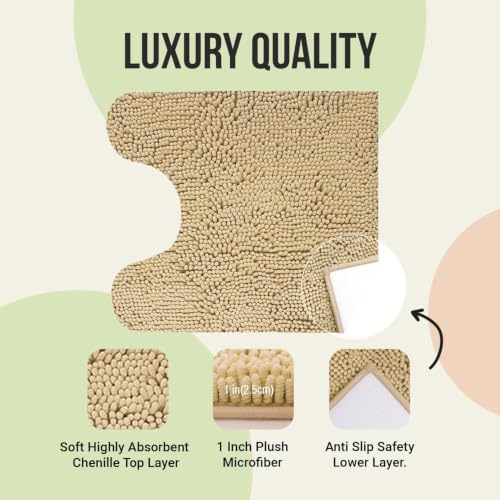 ITSOFT Standard 24"x21" U-Shaped Non-Slip Shaggy Chenille Toilet Contour Bathroom Rug with Water Absorbent, Beige