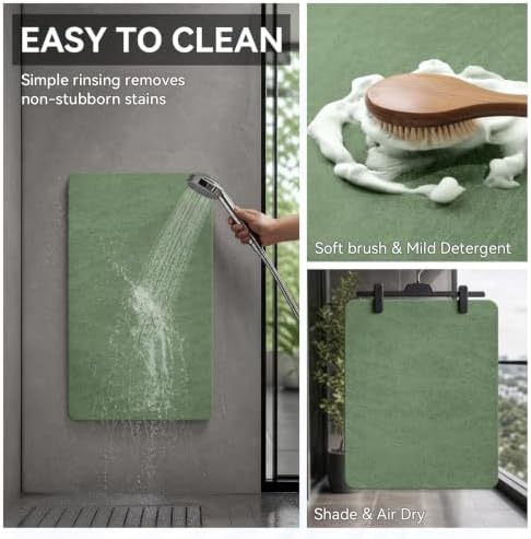 MontVoo -Bath Mat Rug-Rubber Backing Non Slip Quick Dry Absorbent Thin Bathroom Rugs Fit Under Door-Faux Suede Surface Bathroom Floor Mats-Shower Rug for in Front of Bathtub Shower Sage Green 16"x24"