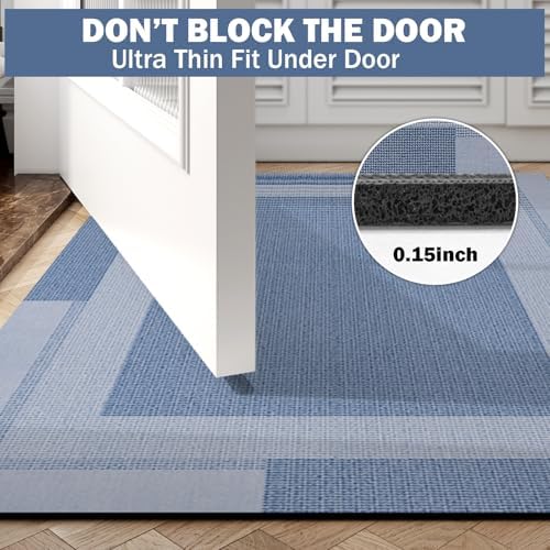 YDKGL Non Slip Bath Mat Thin Bathroom Rugs Fit Under Door Blue 24"x 35"