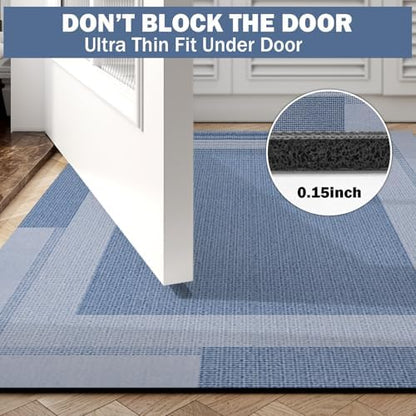 YDKGL Non Slip Bath Mat Thin Bathroom Rugs Fit Under Door Blue 24"x 35"