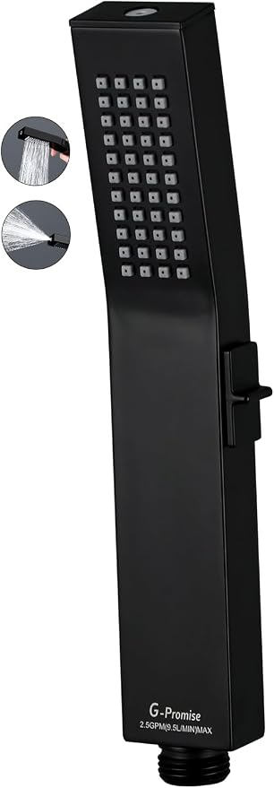 G-Promise All Metal Square Handheld Head with Power Wash Mode (Matte Black) | All Metal Construction, Powerful Wash Mode, Side Push Switch, Modern Look, Simple to Install