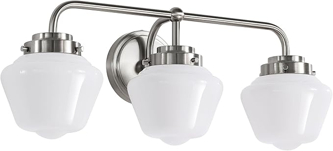 Bathroom Vanity Light Fixtures: 3-Lights Bathroom Lighting Fixtures Over Mirror, Brushed Nickel Vintage Wall Lights with Milky White Frosted Glass Shade for Bath Bedroom