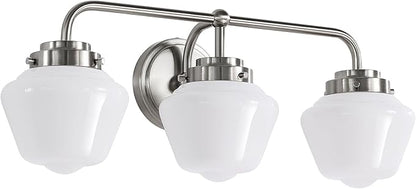 Bathroom Vanity Light Fixtures: 3-Lights Bathroom Lighting Fixtures Over Mirror, Brushed Nickel Vintage Wall Lights with Milky White Frosted Glass Shade for Bath Bedroom