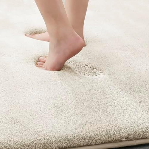 MINIDEAR Toilet Rugs 24x20 - U Shaped Beige Thick Memory Foam Contour Rugs,Ultra Soft & Plush Fluffy, Non-Slip, Quick Dry, Absorbent Washable Floor Microfiber Mat for Home Decor Accessories