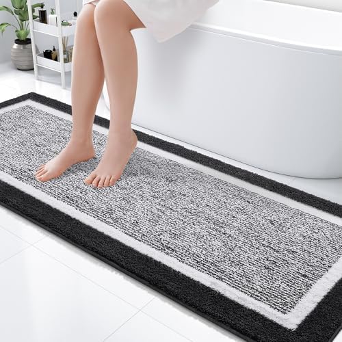 OLANLY Bathroom Runner Rugs 70x24, Extra Long Bath Mats for Bathroom, Black