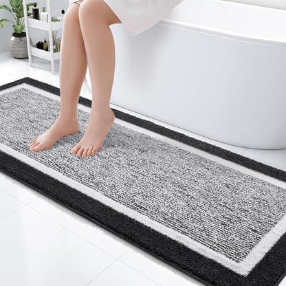 OLANLY Bathroom Runner Rugs 70x24, Extra Long Bath Mats for Bathroom, Black