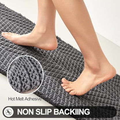 Sunfly Bathroom Runner Rug,Extra Soft Absorbent Waffle Bath Mat Quick Dry & Washable, Grey Boho Runner for Shower Floor Decor 24"x72" Grey
