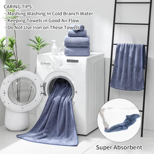 Ultra Soft Bath Towel Set,12 Piece (4 Bath Towels,4 Hand Towels,4 Washcloths) Family Bathroom Towel Set with Hanging Loops,Quick Dry Extra Absorbent Fluffy Shower Towel for Bathroom,Hotel,Spa-Navy