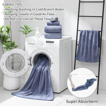 Ultra Soft Bath Towel Set,12 Piece (4 Bath Towels,4 Hand Towels,4 Washcloths) Family Bathroom Towel Set with Hanging Loops,Quick Dry Extra Absorbent Fluffy Shower Towel for Bathroom,Hotel,Spa-Navy
