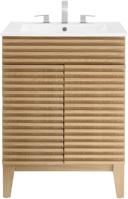 Modway Render Vanity Floor, 24 Inch, Oak/White Sink