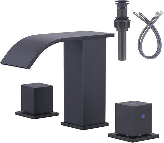 Waterfall Bathroom Faucet 3 Hole: ARCORA 8 Inch Widespread Bathroom Faucet Matte Black, Modern 2 Handles Bathroom Sink Faucet with Pon Up Drain and cUPC Supply Lines