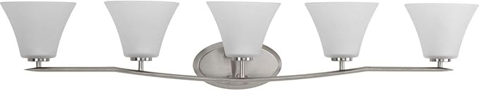 Progress Lighting P2016-09 Bravo 5-Lt. Bath and Vanity Fixture with Etched glass shades,Brushed Nickel