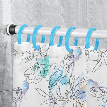 Light Blue Shower Curtain Hooks - 12 Pcs Circular Plastic Shower Curtain Rings for Bathroom - O Shaped Sky Blue Shower Hooks Rings for Shower Curtain Rod