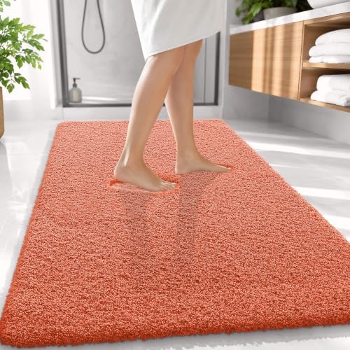 OLANLY Microfiber Large Bathroom Rugs 59x35, Soft Absorbent Bath Mat, Coral