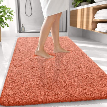OLANLY Microfiber Large Bathroom Rugs 59x35, Soft Absorbent Bath Mat, Coral