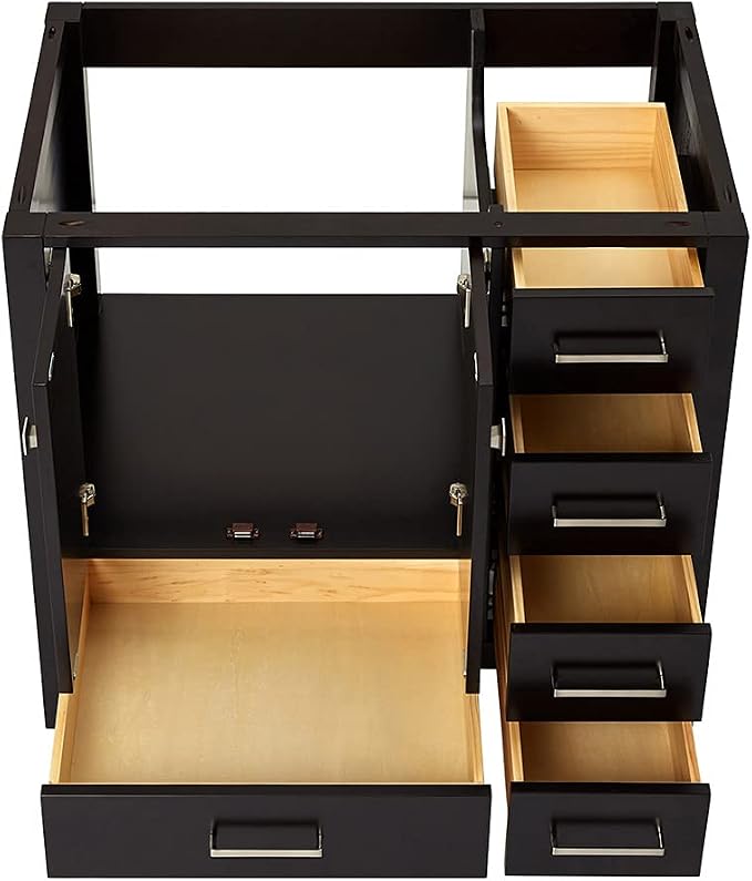 ARIEL Cambridge 36-inch Bathroom Vanity Base Cabinet,Solid Wood, 2 Soft Closing Doors, 5 Dovetail Drawers, Espresso