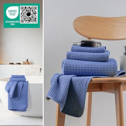 MICROFI New Microfiber Waffle Bath Towels, 3 Pieces, Oversized, Soft, Absorbent, Fast Drying, Lint Free, Includes Bath, Face and Hand Towels 430 GSM