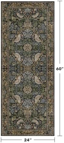 Floral Kitchen Runners - 2x5 Runner Rug for Hallway Bathroom Laundry Room Bedroom Beside Bed Entryway, Boho Birds Leaves Patterned Non Slip Low Pile Washable Rugs