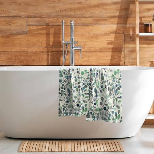 Leaves Floral Hand Towels 14x28 Inch Grey Green Boho Floral Absorbent Microfiber Soft Dish Washing Cloth Face Tea Towels for Home Hotel Gym Laundry Room Kitchen Bathroom Decor