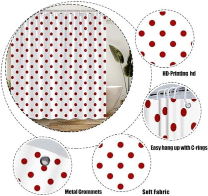 Polka Dot Shower Curtain Red White Retro Spot Vintage Fabric Decorative Bathroom Curtains with Hooks,75" Wx70 H