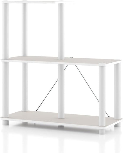 Homes: Inside + Out Apexa Modern 3-Cube Ladder Shelving Units, Collectibles Display Shelves, Easy Assembly Standing Shelf, Home Storage Organizer for Living Room, Bedroom, Office, Taupe Grey