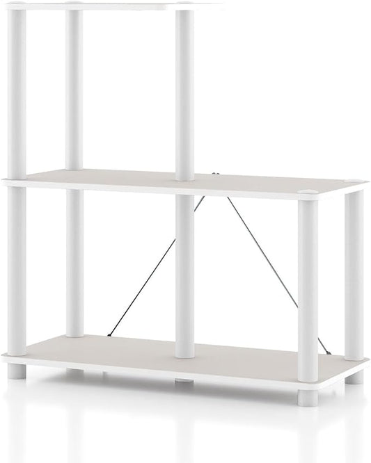 Homes: Inside + Out Apexa Modern 3-Cube Ladder Shelving Units, Collectibles Display Shelves, Easy Assembly Standing Shelf, Home Storage Organizer for Living Room, Bedroom, Office, Taupe Grey