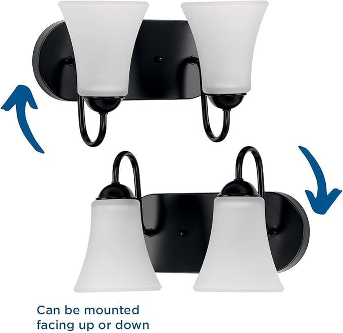 Progress Lighting Classic Collection 2-Light Etched Glass Traditional Bath Vanity Light Matte Black