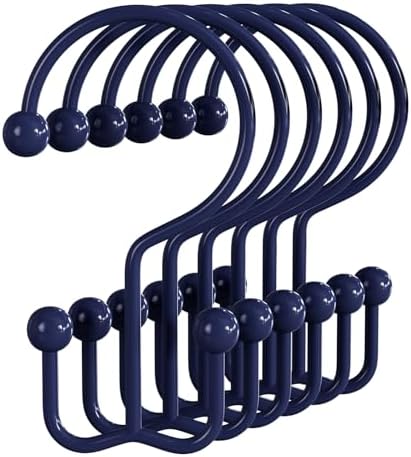 Bathway Shower Curtain Hooks Blue Shower Curtain Rings, 12 Pcs Double Hook Shower Curtain Hooks Rings Shower Curtain Hangers Rust Proof, Metal Shower Hooks for Bathroom Shower Curtain Rod