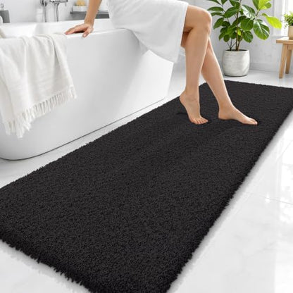 OLANLY Microfiber Bathroom Runner Rugs 70x24, Ultra Soft Bath Mat, Black
