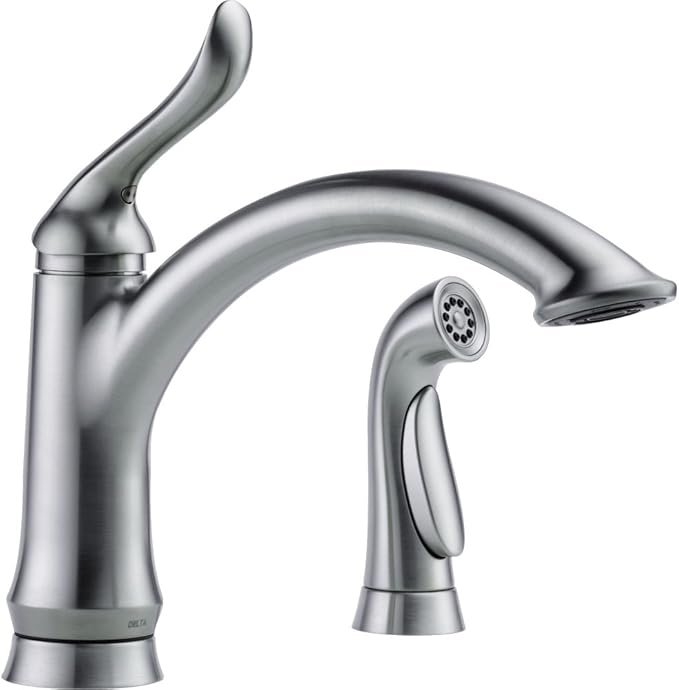 Delta Faucet Linden Single-Handle Kitchen Faucet with Side Sprayer, Brushed Nickel Kitchen Sink Faucet, Kitchen Faucet with Sprayer, Arctic Stainless 4453-AR-DST