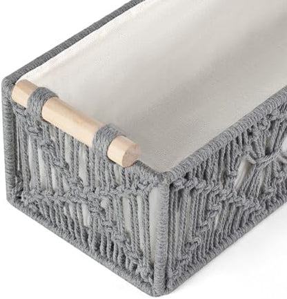 Mkono 2Pc Macrame Storage Basket, Boho Decor Toilet Paper Holder, Grey
