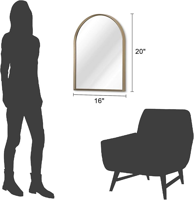 Arch Bathroom Mirror, 20"x16" Wall Mounted Mirror, Arched Vanity Wall Mirror Metal Frame Home Decor for Bedroom, Entryway, Living Room