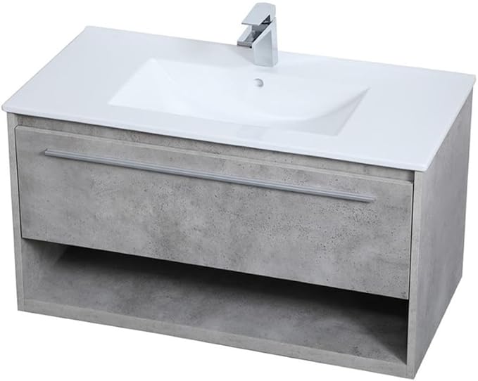 36 Inch Single Bathroom Floating Vanity in Concrete Grey, 714554