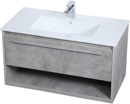 36 Inch Single Bathroom Floating Vanity in Concrete Grey, 714554